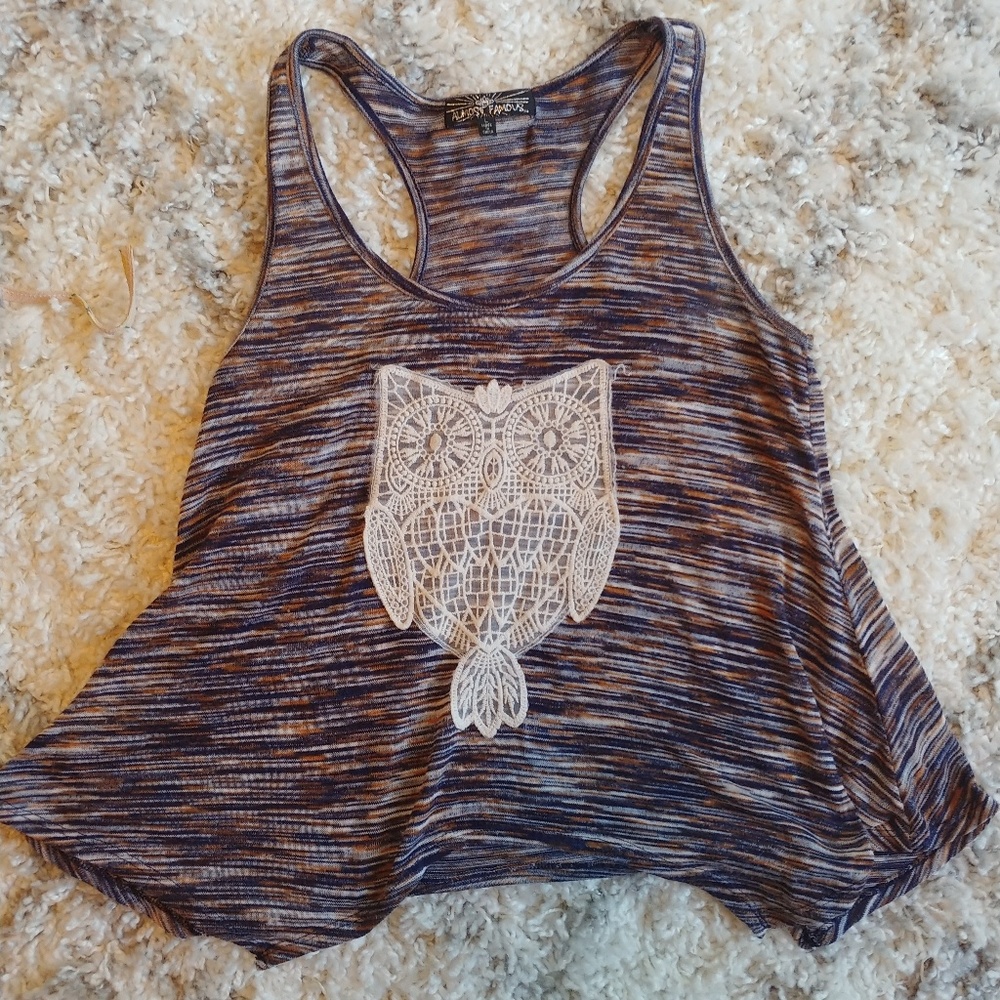 Lace owl applique top